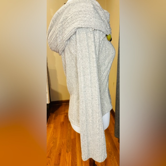 Missguided Gray Ribbed Off Shoulder Sweater XL Long Sleeve Foldover Cowl Neck l - Picture 9 of 12